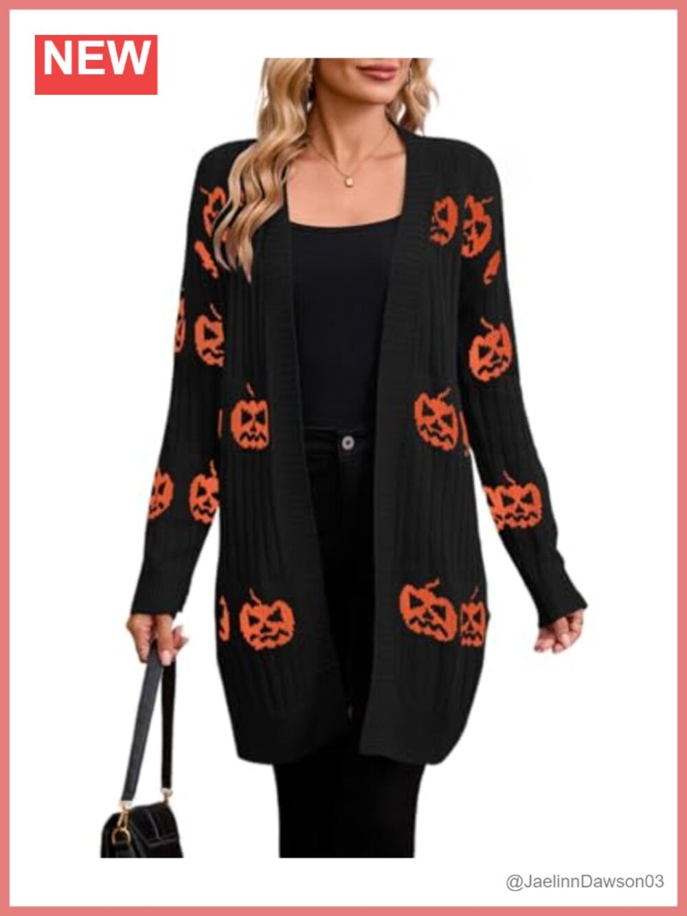 Women Halloween Cardigan Ribbed Open Front Knit Sweater Pumpkin Long Sleeve